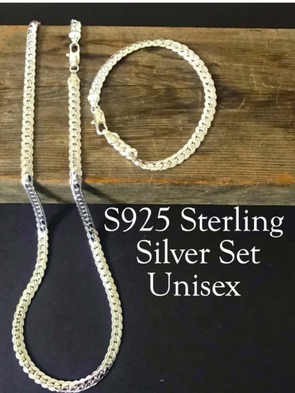S925 Sterling Silver Snake Chain & Bracelet Set - Men Women